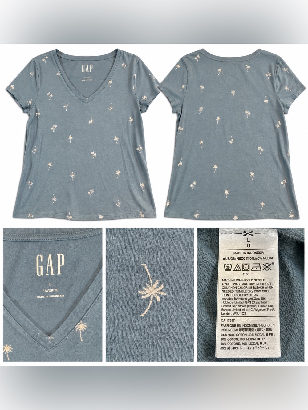GAP Women’s Palm Tree Print V-Neck T-Shirt – Size Large